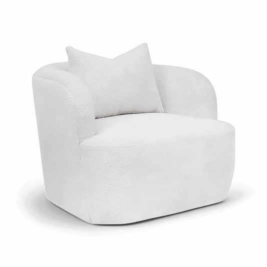 Lounge Chair in White Boucle with Curved Back Design