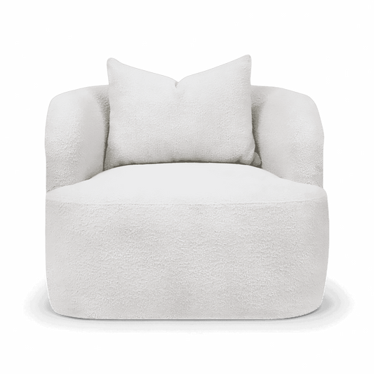 Lounge Chair in White Boucle with Curved Back Design