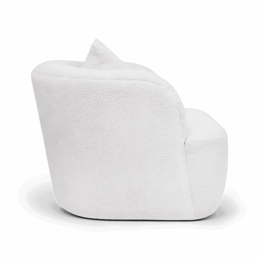 Lounge Chair in White Boucle with Curved Back Design