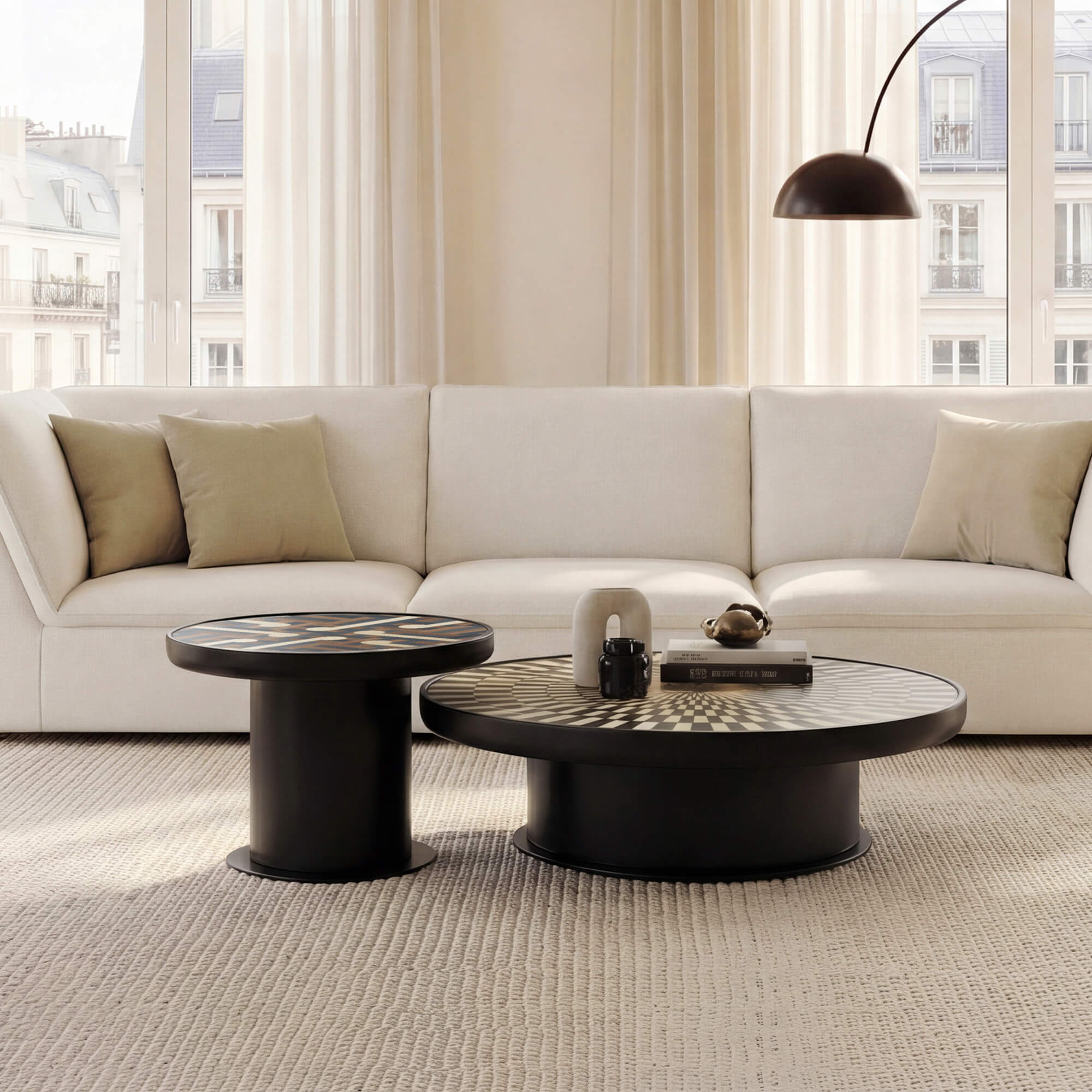 Nesting Coffee Table Set with Artistic Chess Design
