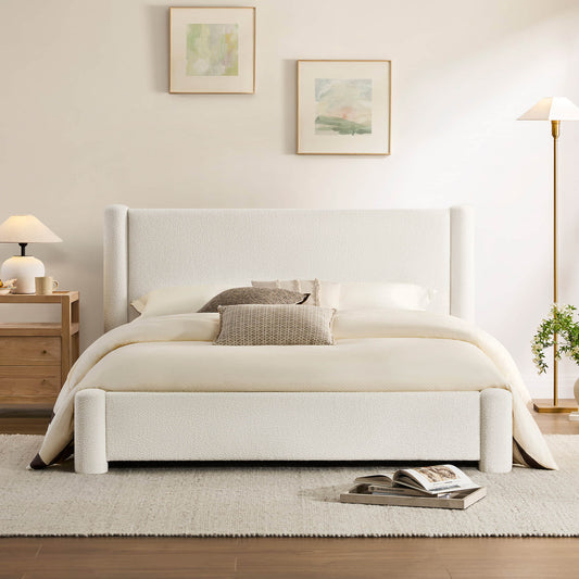 Neta Boucle Upholstered Platform Bed in Full & Queen Sizes