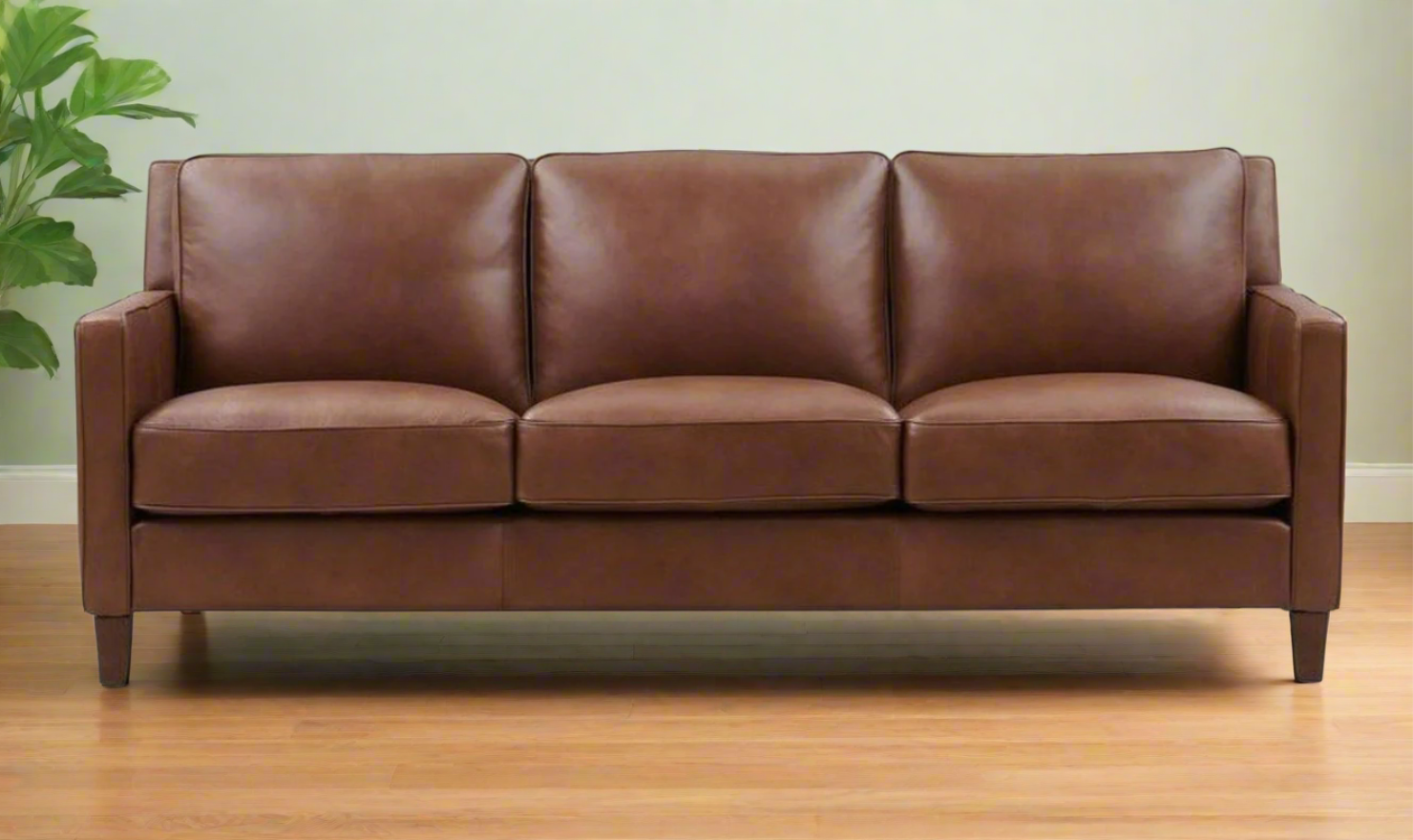 3-Seater Leather Sofa in Pecan Brown with Clean Lines