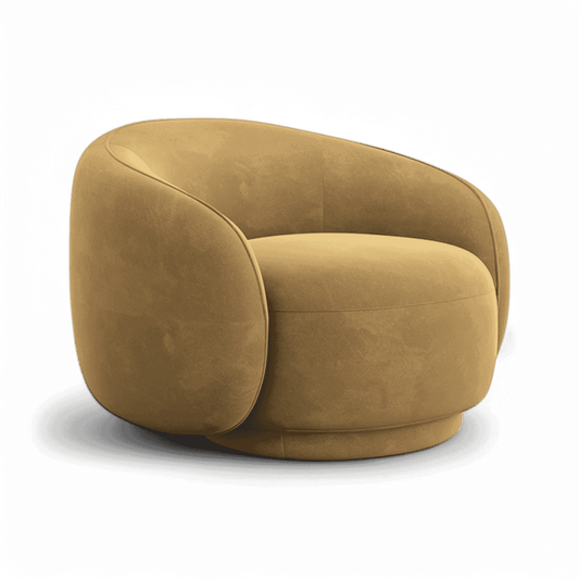 Lounge Chair in Camel Velvet with Curved Back Design