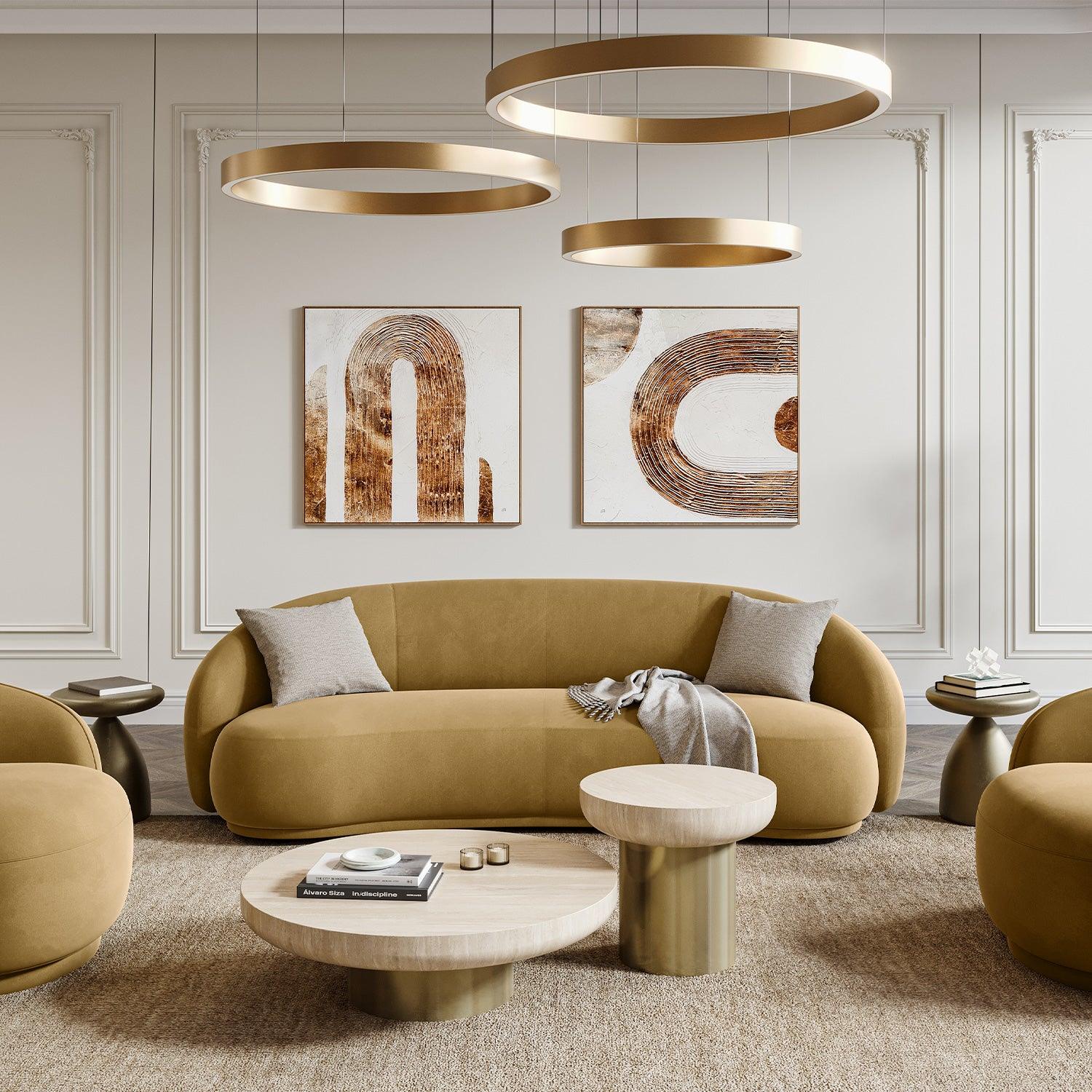 Nido Sofa in Camel Velvet with Sleek Mid-Century Design