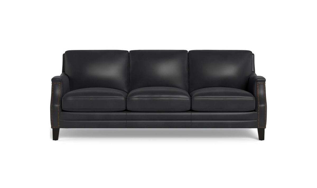 Camano 3 Seater 84" Leather Sofa With Nail-Head Finish