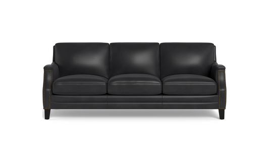 Camano 3 Seater 84" Leather Sofa With Nail-Head Finish