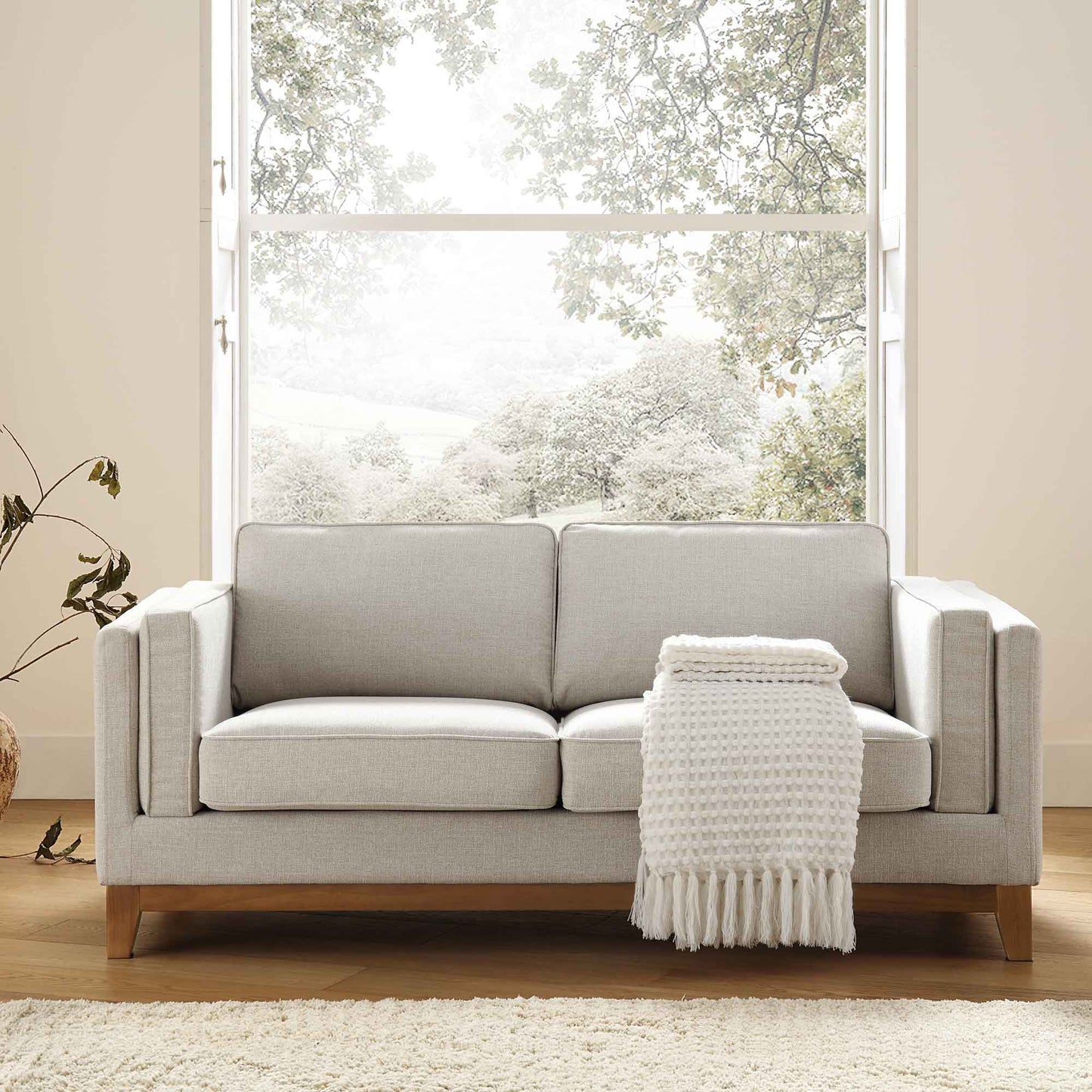Oatmeal Fabric 2-Seater Sofa with Elegant Cushioning