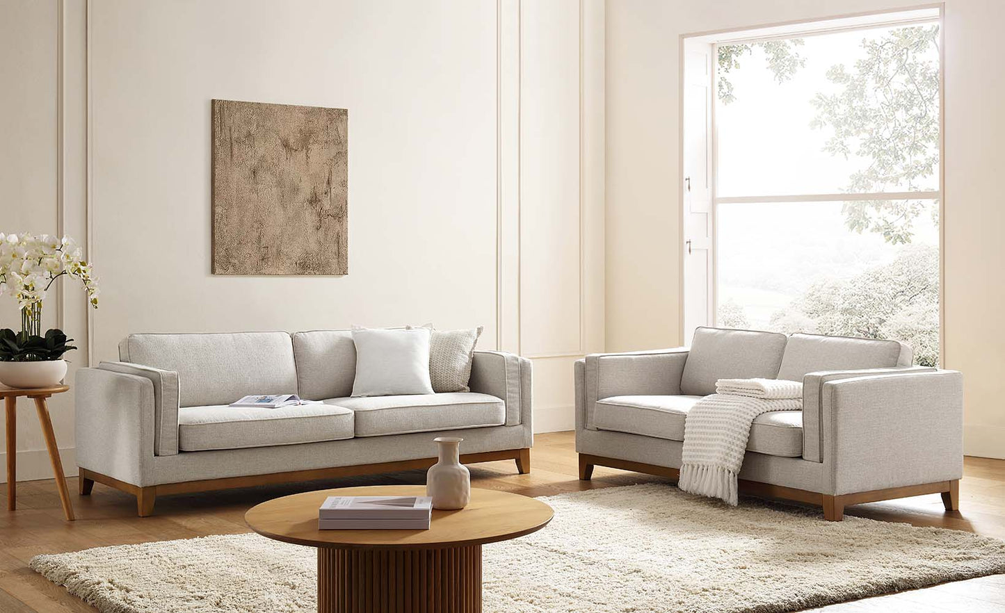 Oatmeal Fabric 2-Seater Sofa with Elegant Cushioning