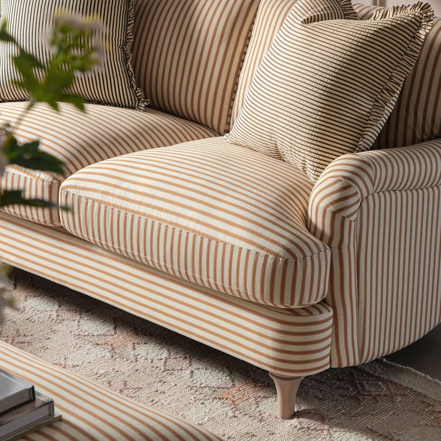 Ochre Striped Linen Blend Sofa with Two-Seat Design