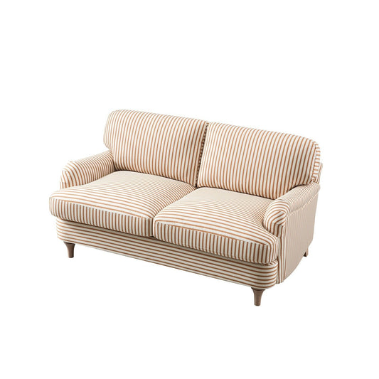 Ochre Striped Linen Blend Sofa with Two-Seat Design