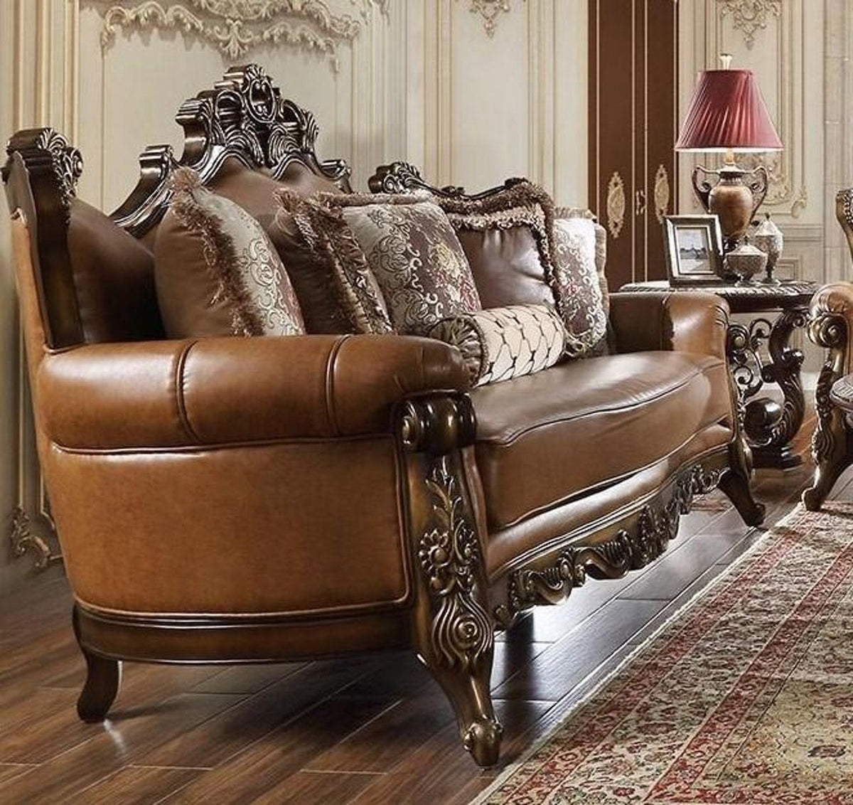 Leather Sofa in Custom Mohawk Finish with Sleek Armrests