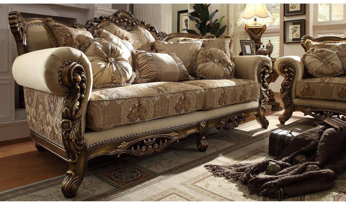 Chenille Fabric Traditional Sofa in Brown with Rolled Arms