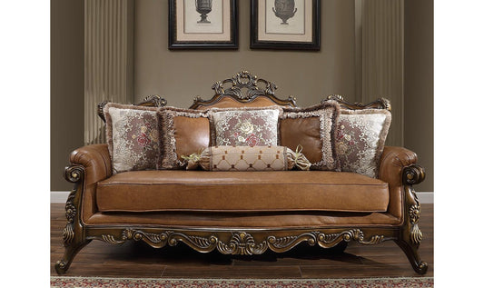 Leather Sofa in Custom Mohawk Finish with Sleek Armrests