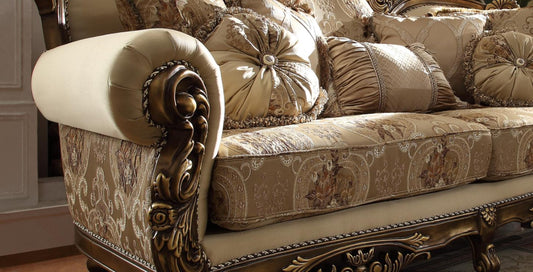 Chenille Fabric Traditional Sofa in Brown with Rolled Arms