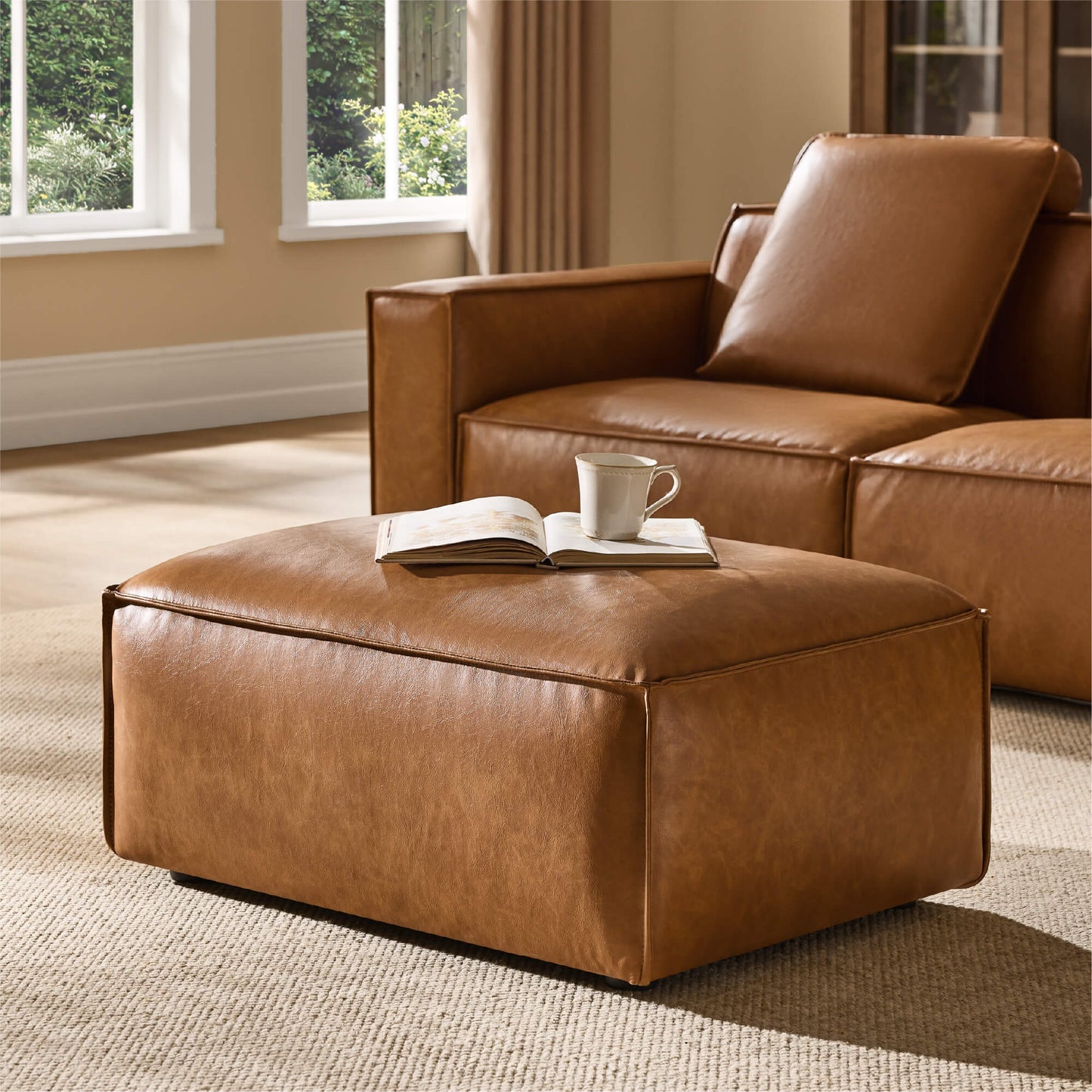 Ottoman in Feather-Soft Fabric with Modern Design