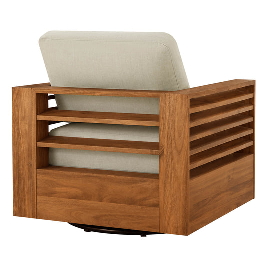 Outdoor Acacia Wood Slatted Swivel Chair in Natural Finish
