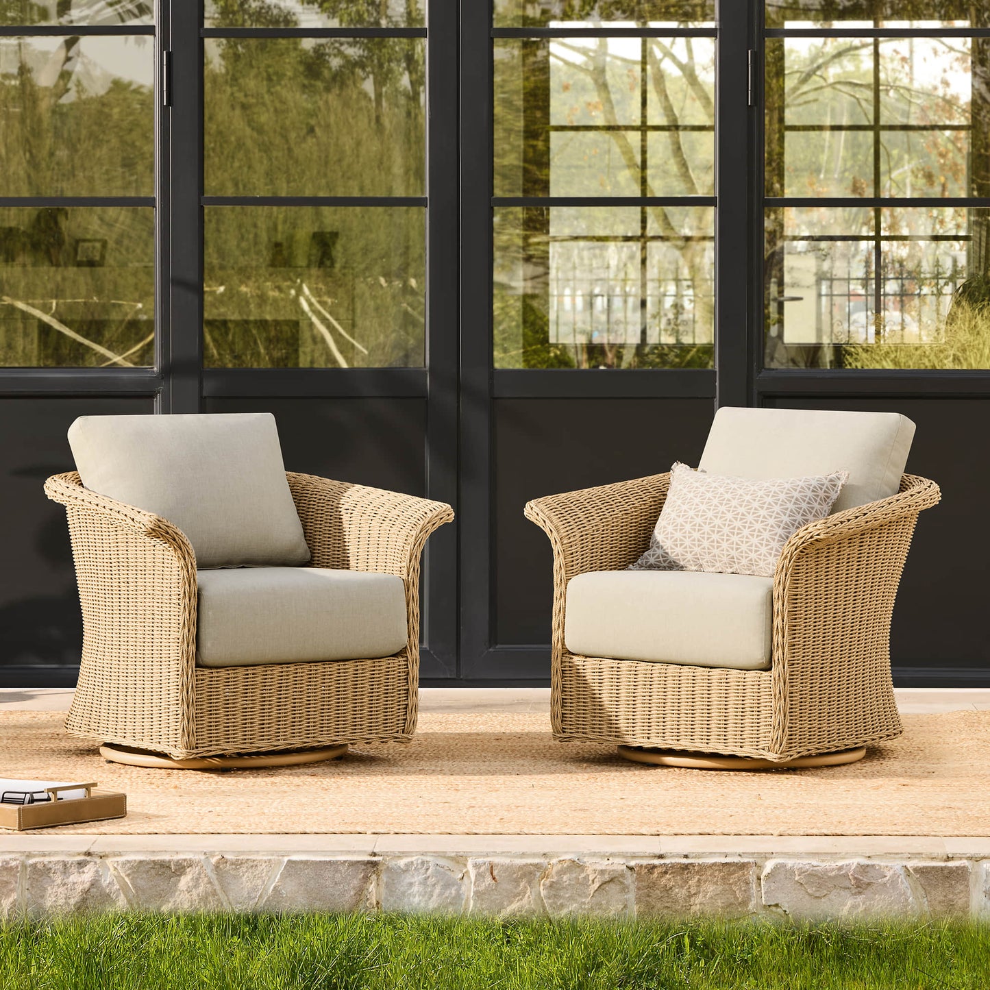 Outdoor Bistro Set with Wicker Weave and Round Table
