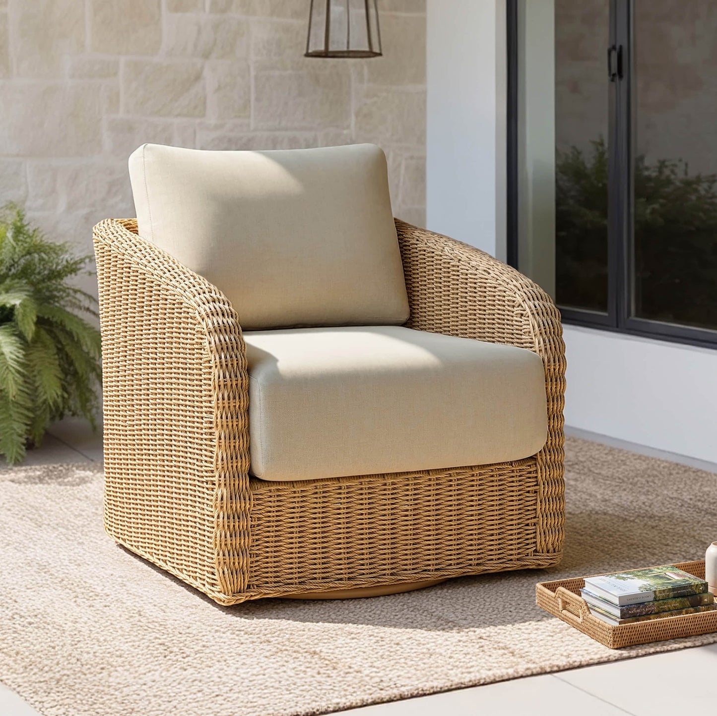 Outdoor Bistro Set with Wicker Weave and Round Table