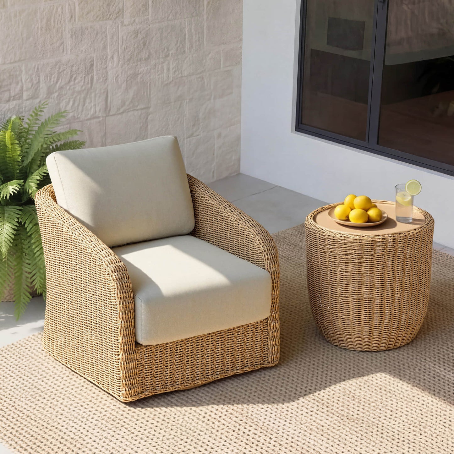 Outdoor Bistro Set with Wicker Weave and Round Table