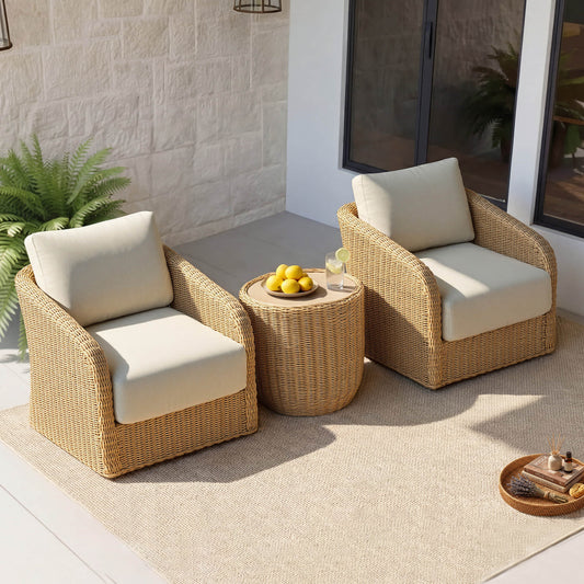 Outdoor Bistro Set with Wicker Weave and Round Table