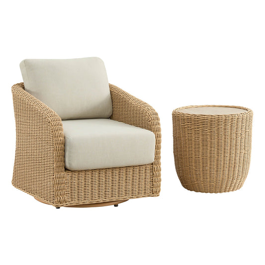 Outdoor Bistro Set with Wicker Weave and Round Table