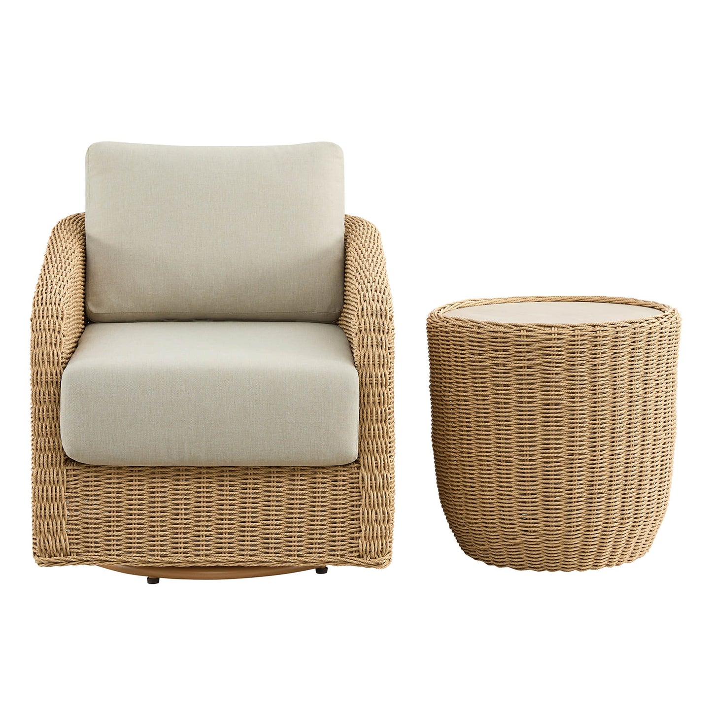 Outdoor Bistro Set with Wicker Weave and Round Table