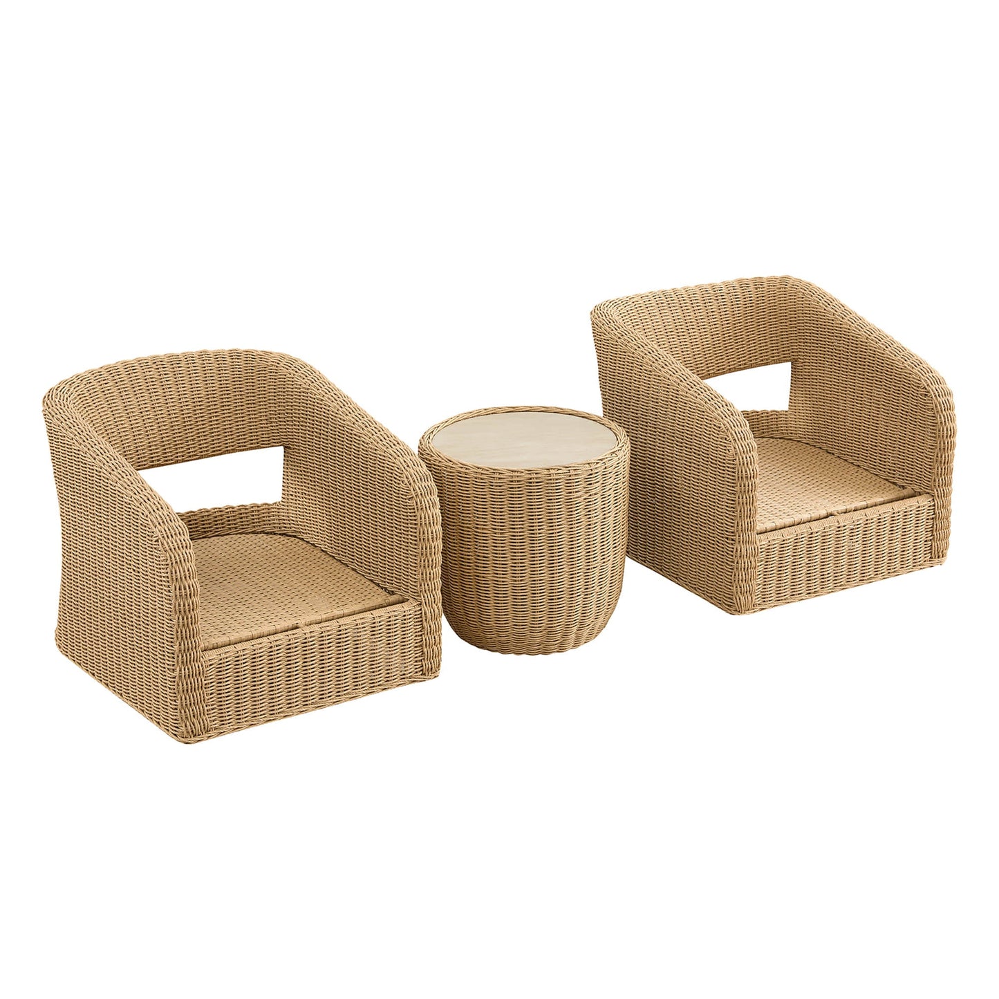 Outdoor Bistro Set with Wicker Weave and Round Table