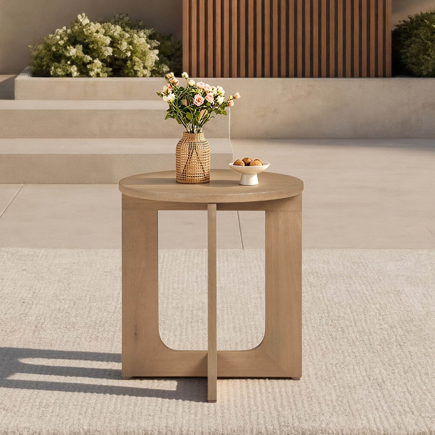 Outdoor Eucalyptus Wood Side Table with Minimalist Design