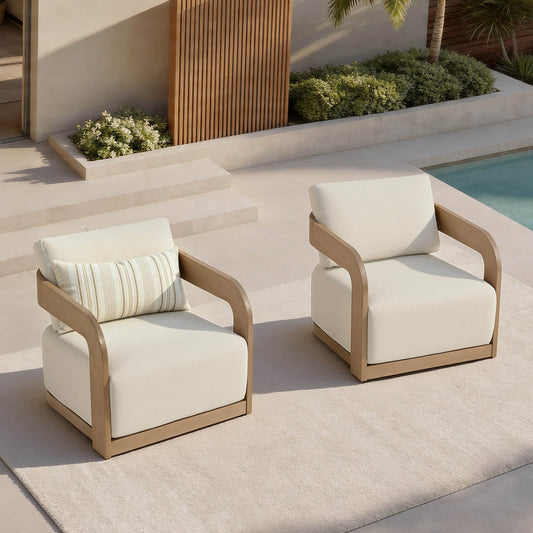 Outdoor Eucalyptus Wood Swivel Bistro Set with Round Table