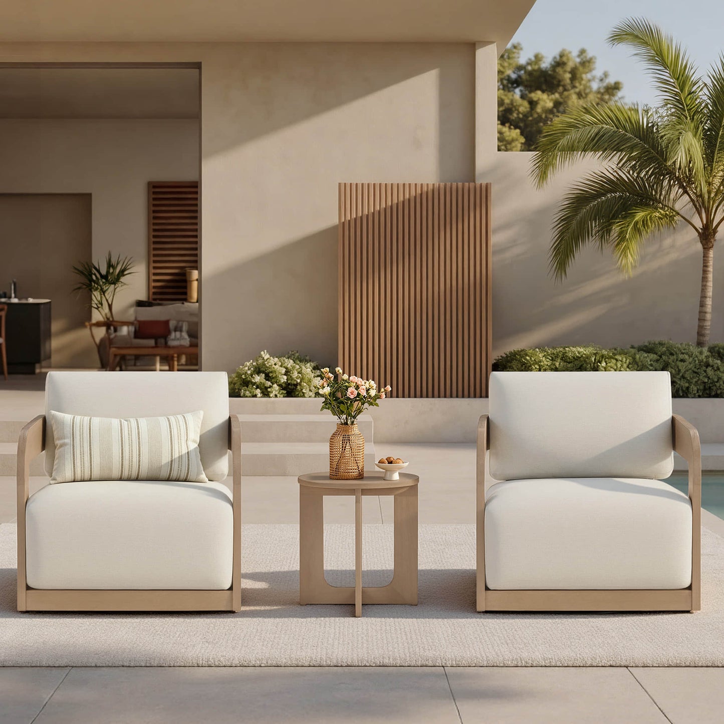 Outdoor Eucalyptus Wood Swivel Bistro Set with Round Table