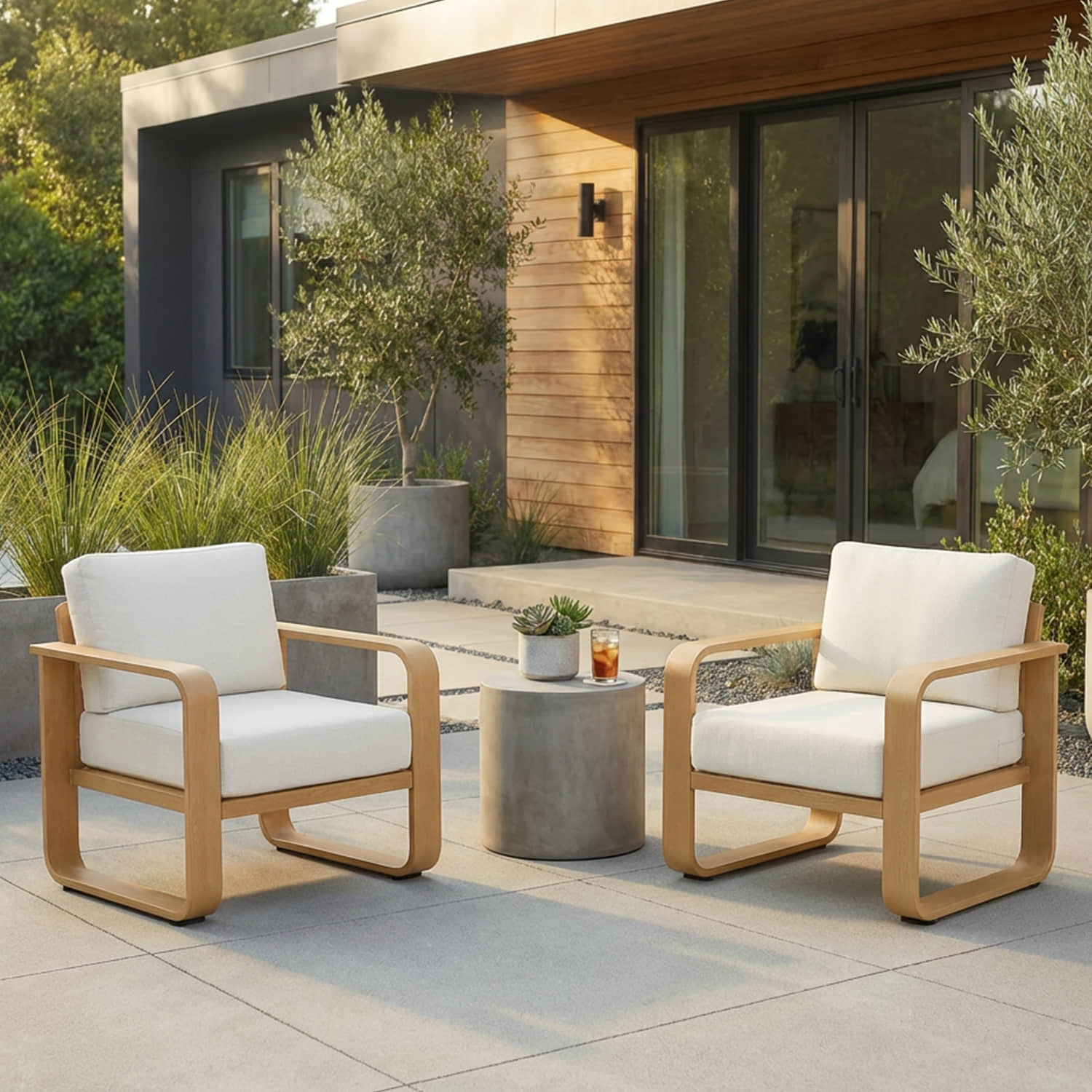 Outdoor Patio Armchair with Cushioned Seat and Armrests