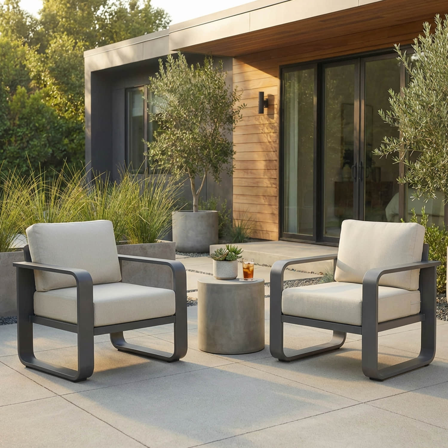 Outdoor Patio Armchair with Cushioned Seat and Armrests