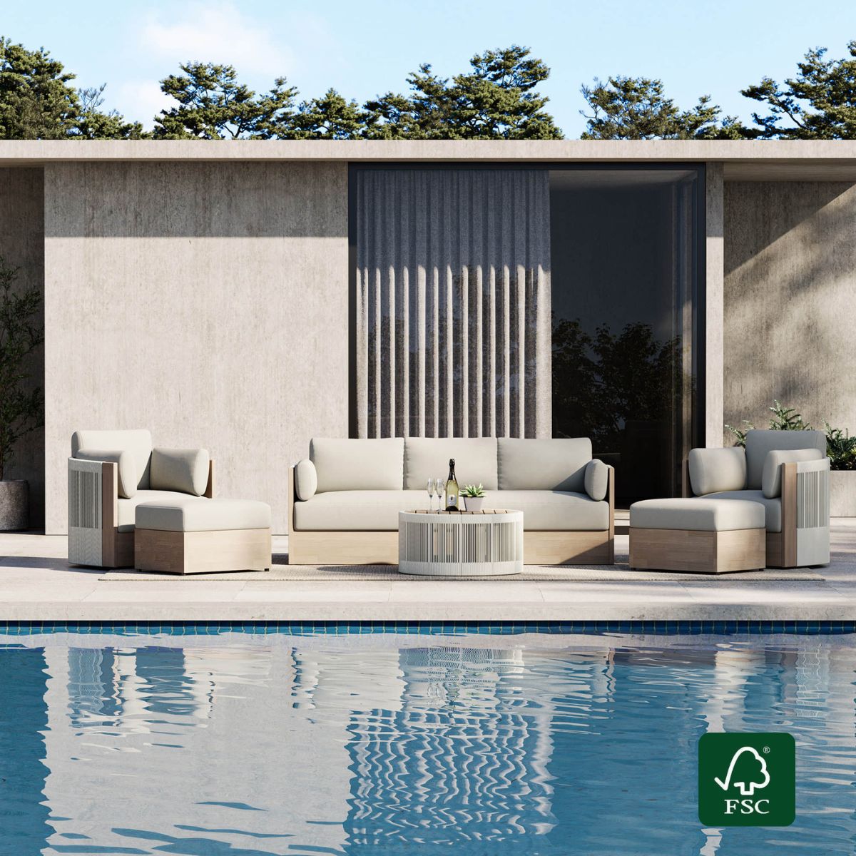 Outdoor Patio Sofa Set in Acacia Wood with Rope Detail