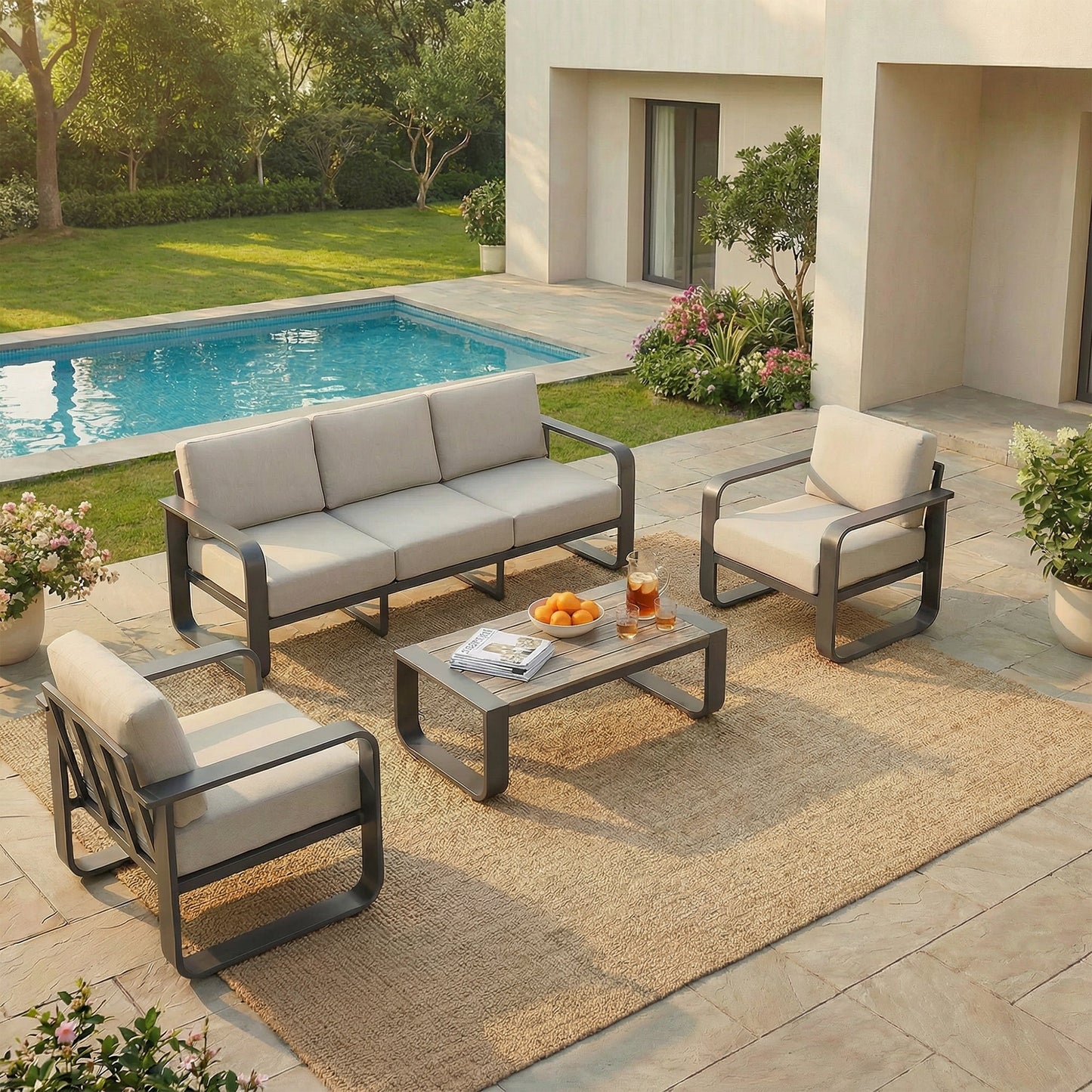 Outdoor Patio Sofa Set in Modern Design with 4 Pieces