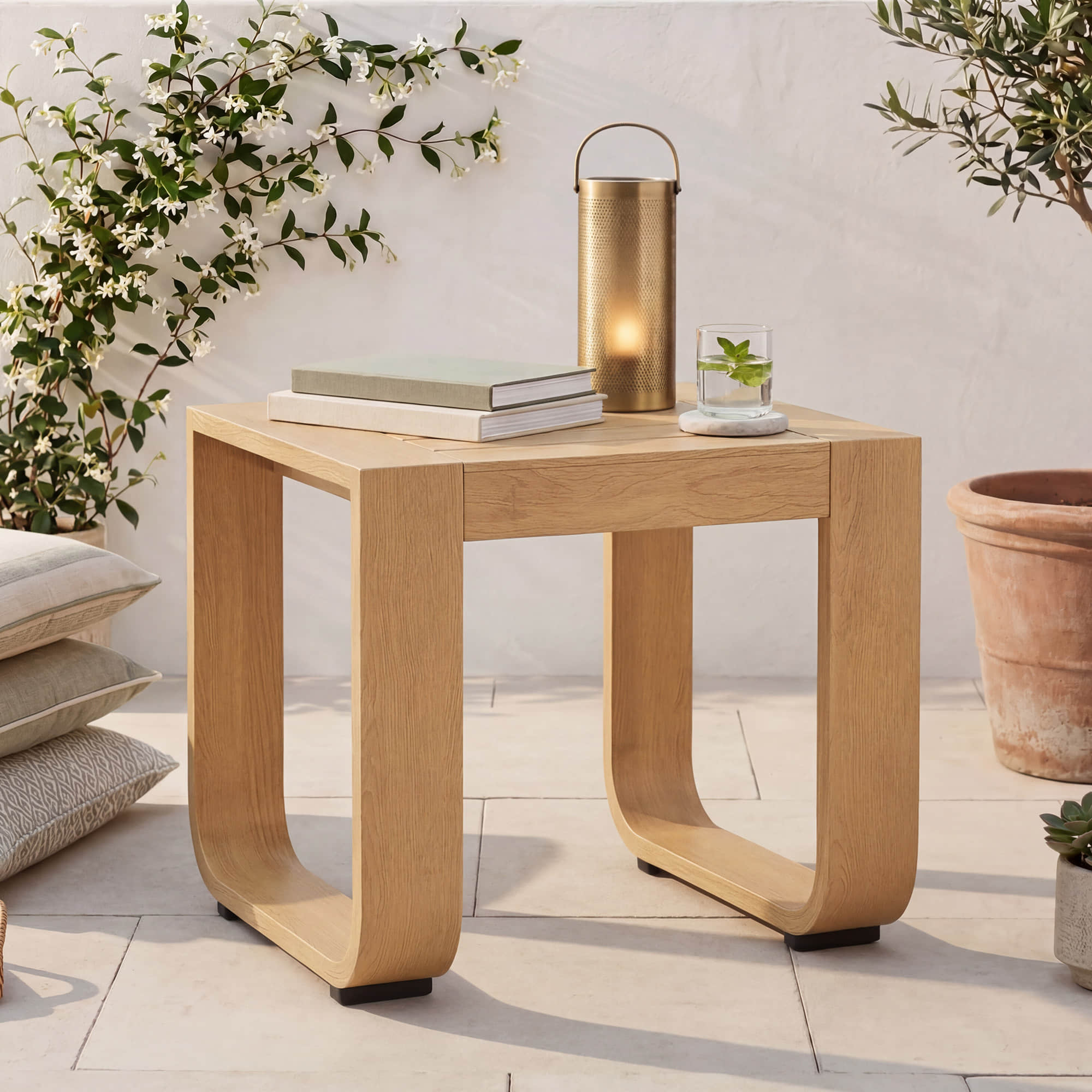 Outdoor Side Table with Sleek Metal Frame