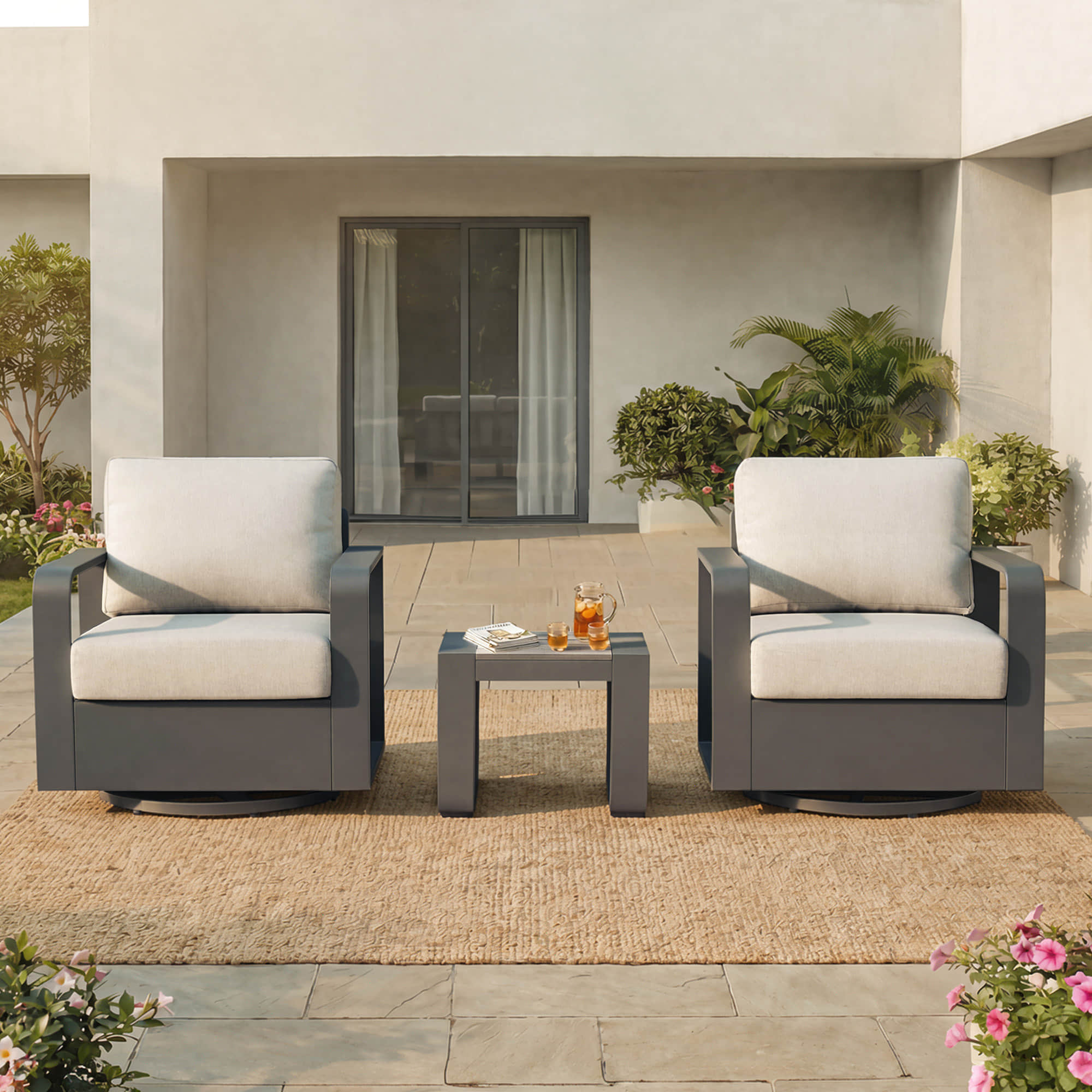 Outdoor Swivel Bistro Set with Modern Design