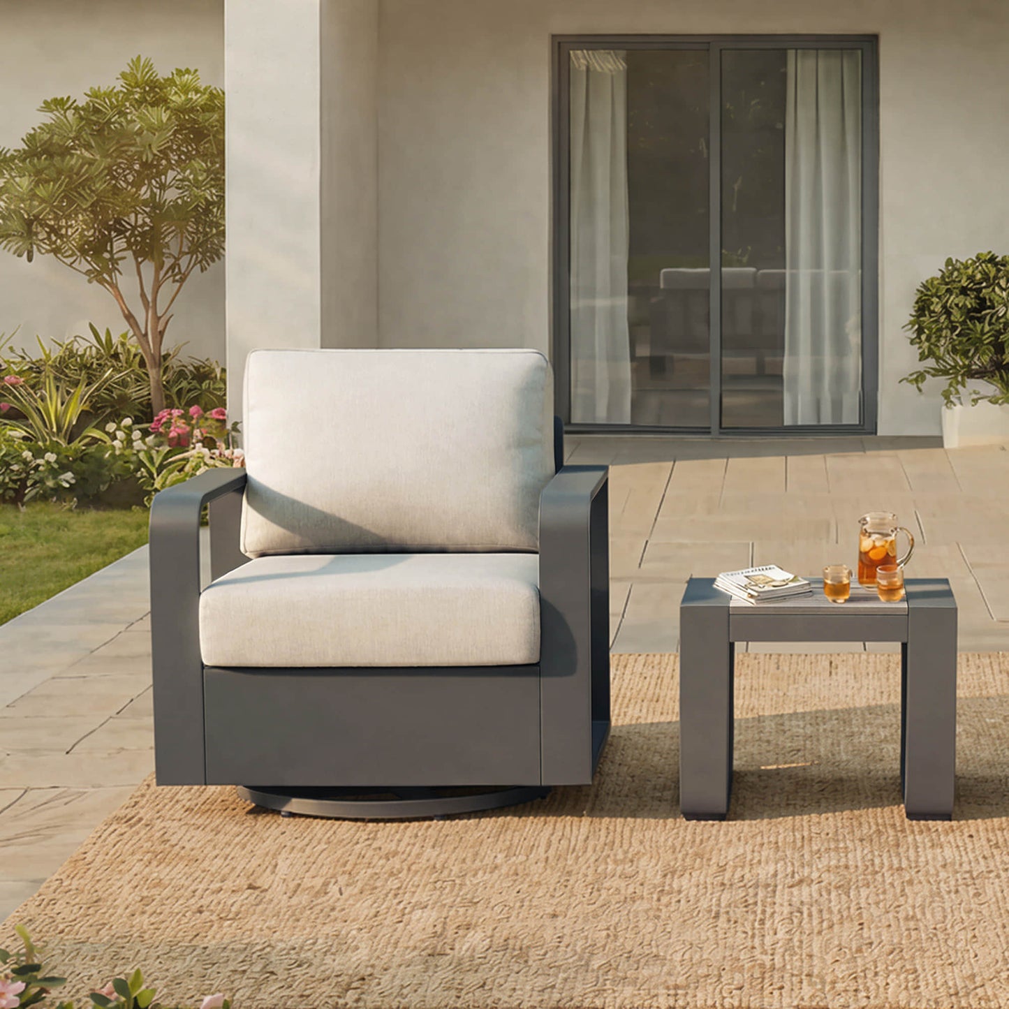 Outdoor Swivel Bistro Set with Modern Design