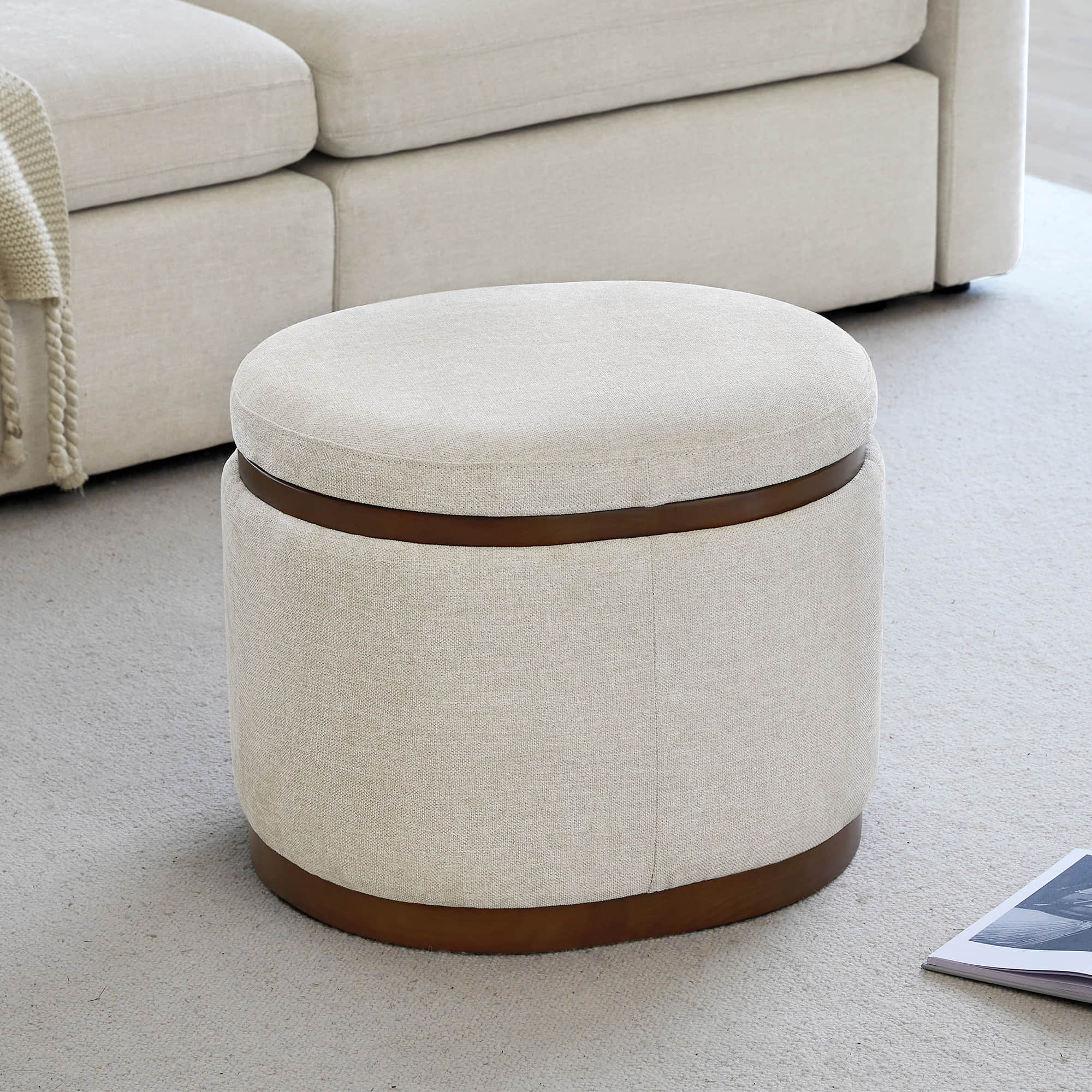 Oval Storage Ottoman in Mid Century Design