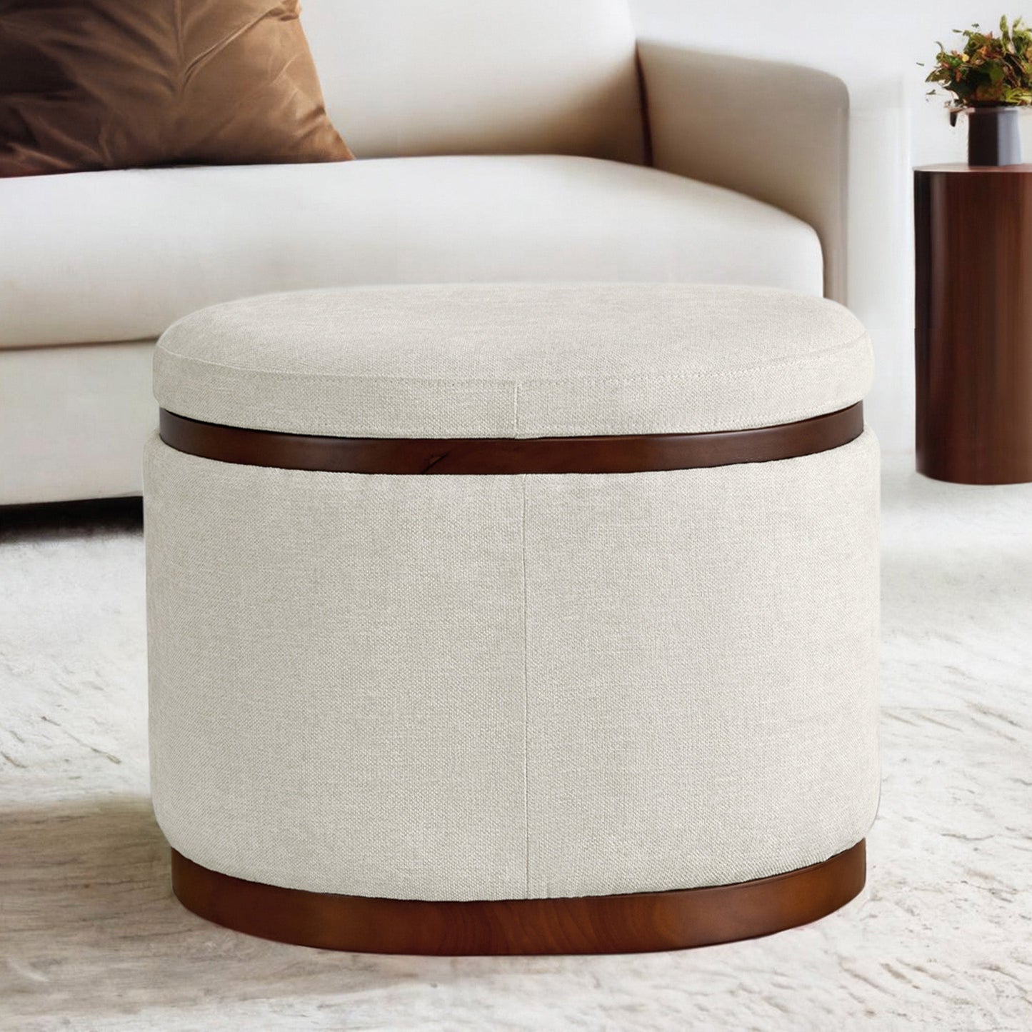Oval Storage Ottoman in Mid Century Design