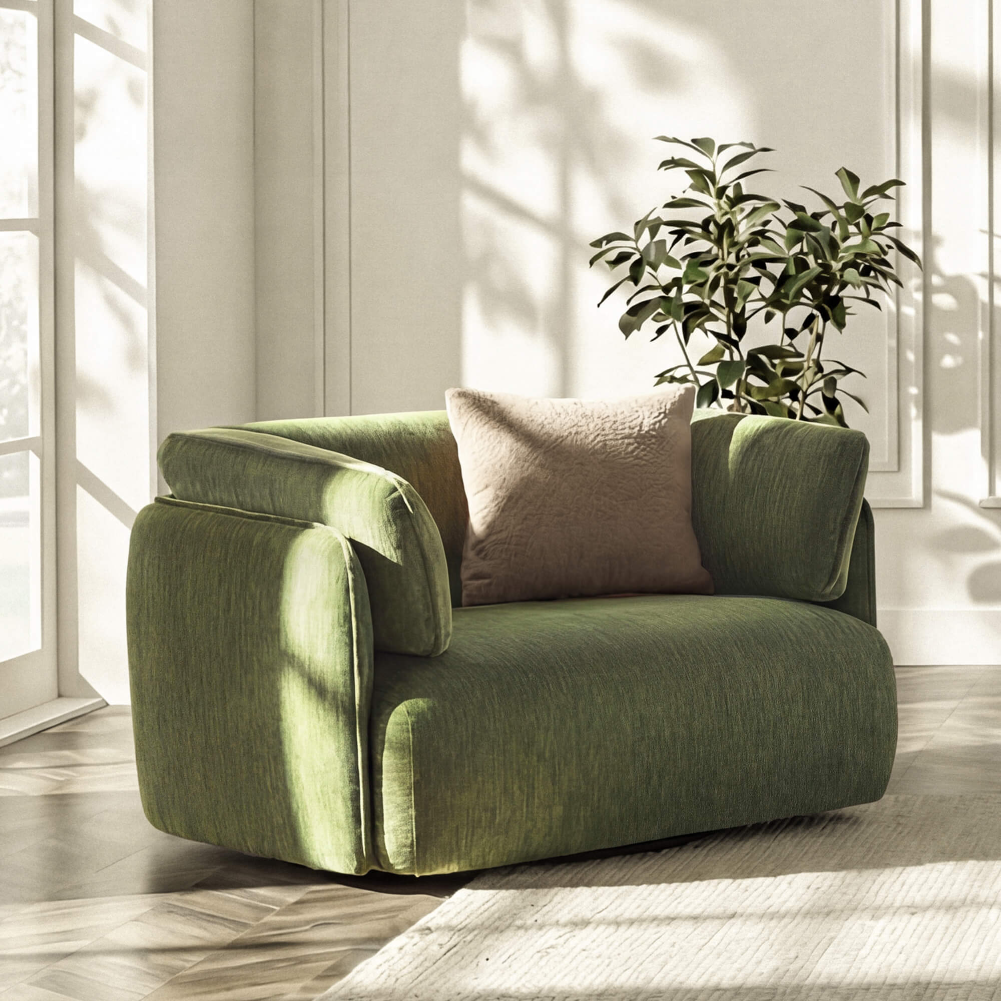 Oversized Swivel Armchair with Feather Fill