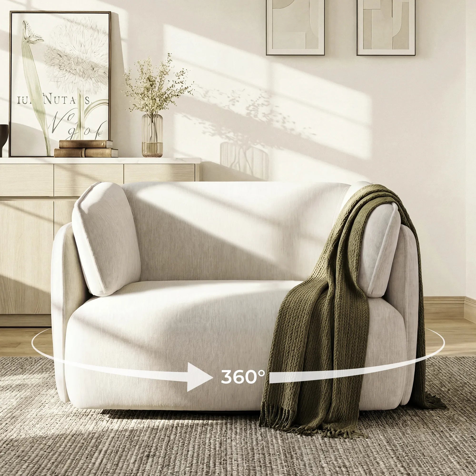 Oversized Swivel Armchair with Feather Fill