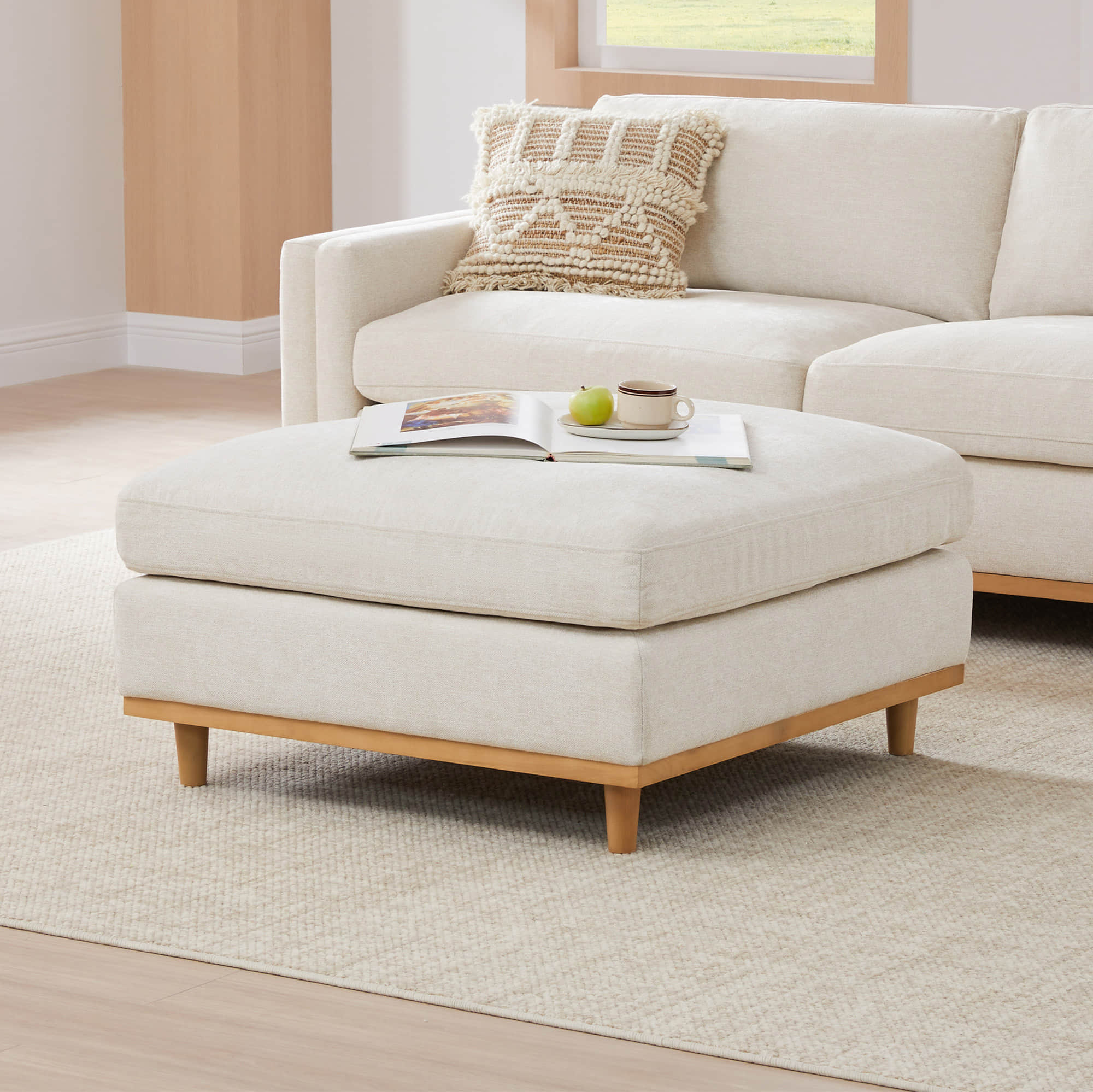 Overstuffed Feather Ottoman with Rounded Edges