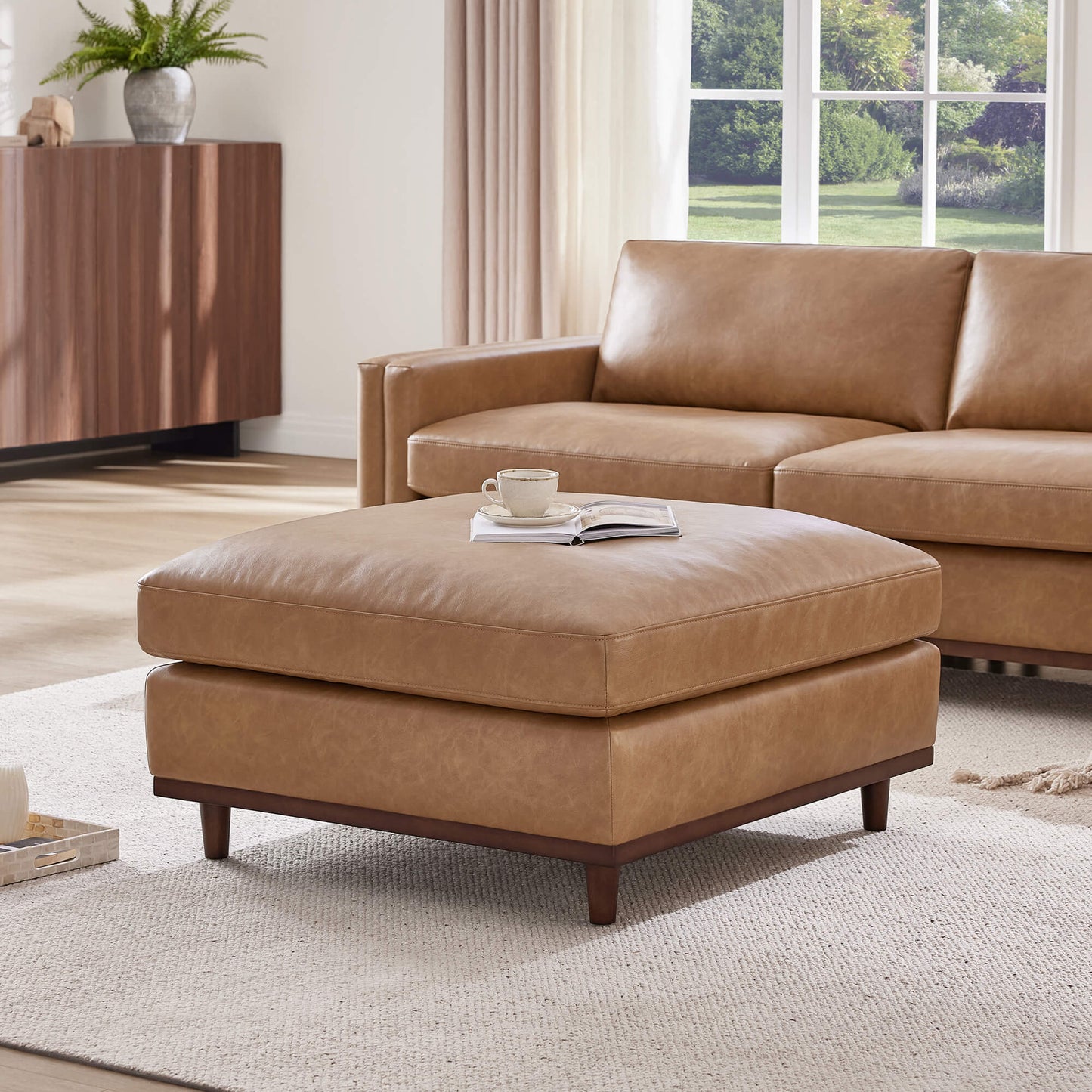 Overstuffed Feather Ottoman with Rounded Edges