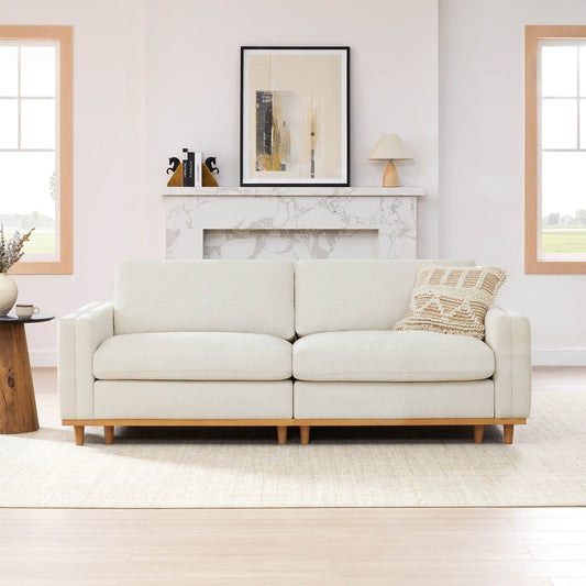 Overstuffed Feather Sectional Sofa with Wood Base