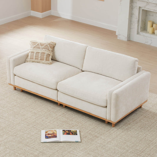 Overstuffed Feather Sectional Sofa with Wood Base