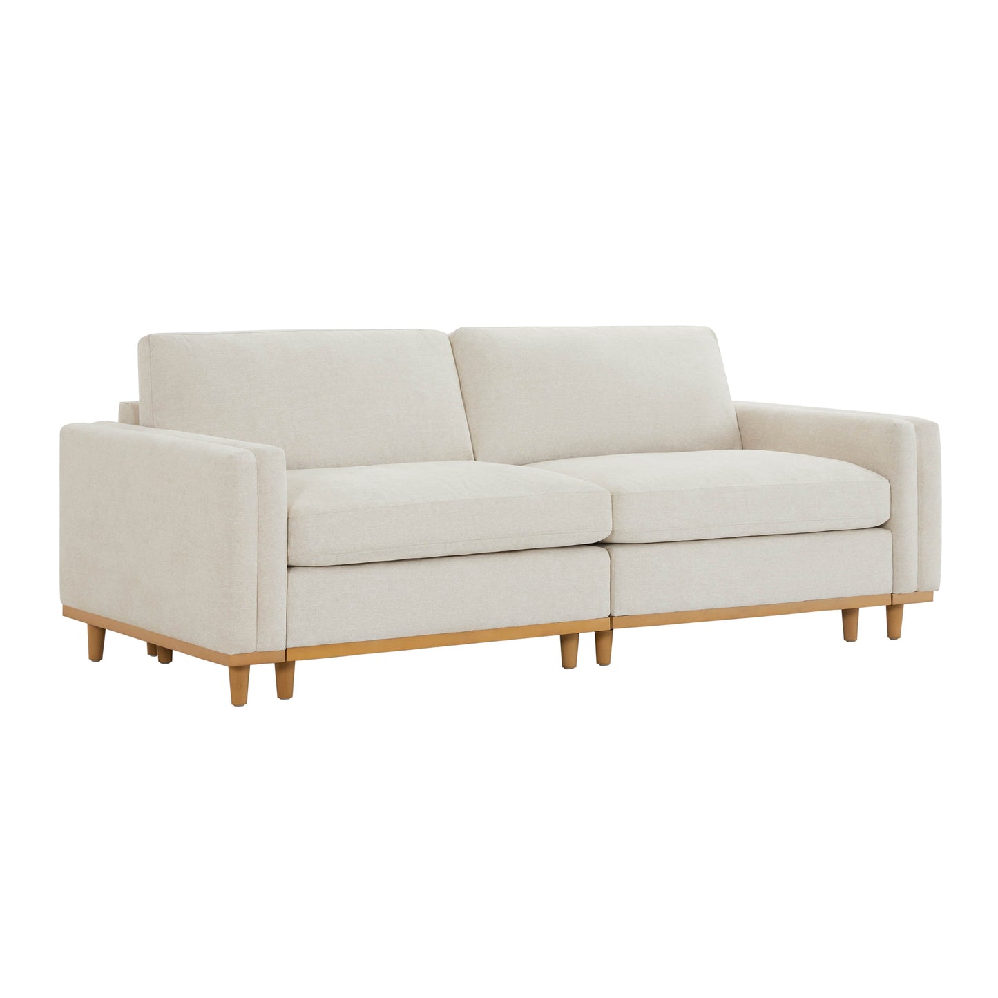 Overstuffed Feather Sectional Sofa with Wood Base