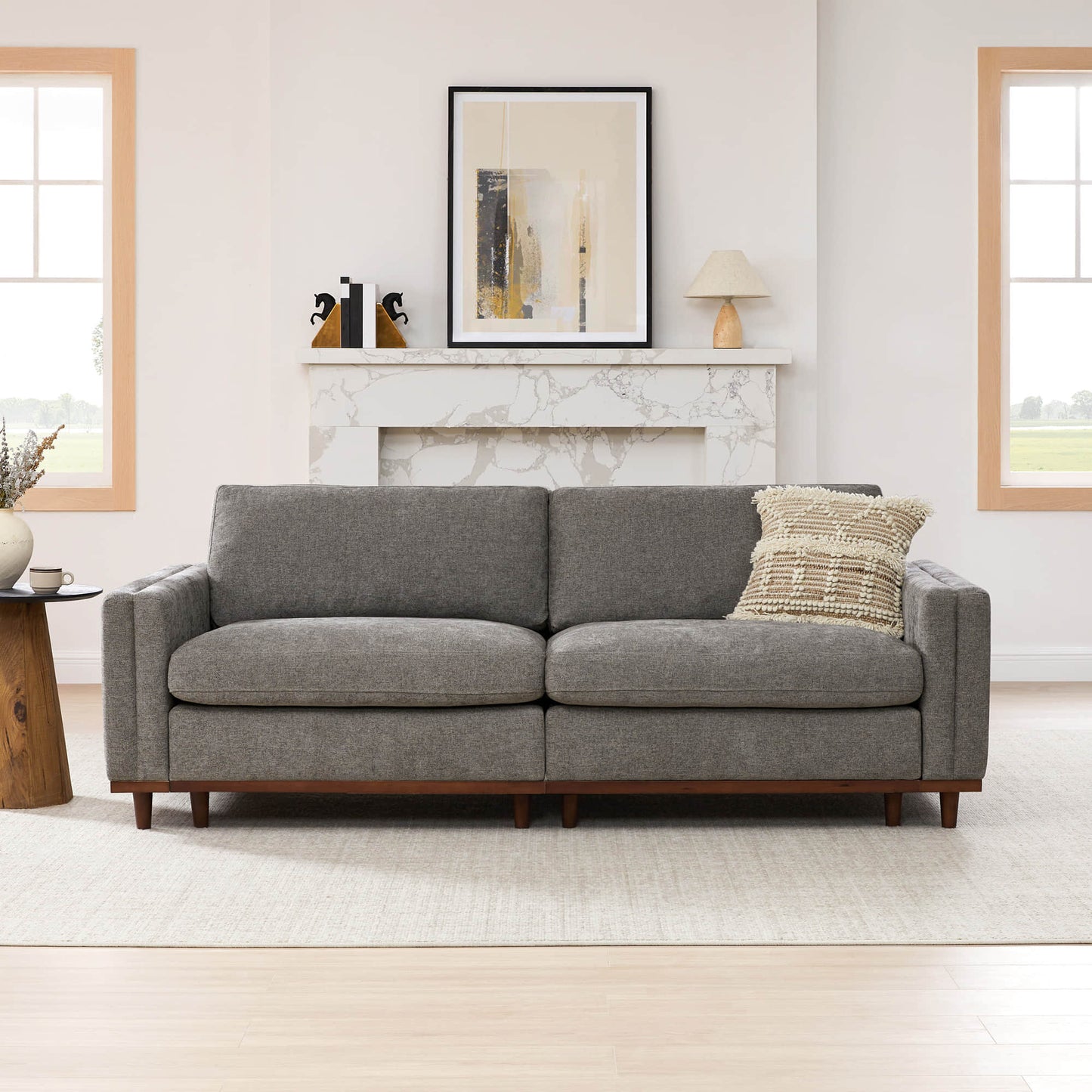 Overstuffed Feather Sectional Sofa with Wood Base