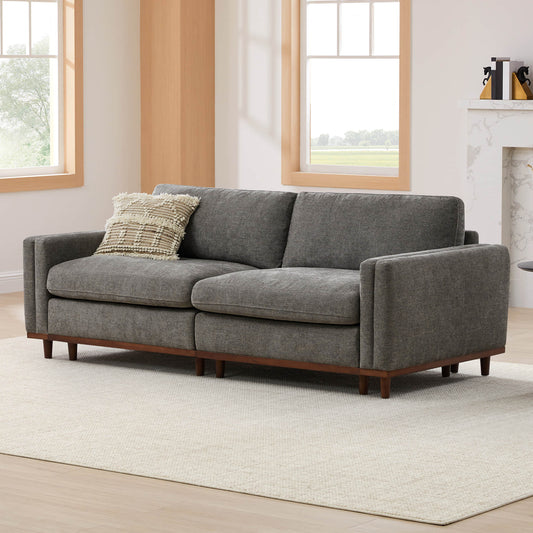 Overstuffed Feather Sectional Sofa with Wood Base
