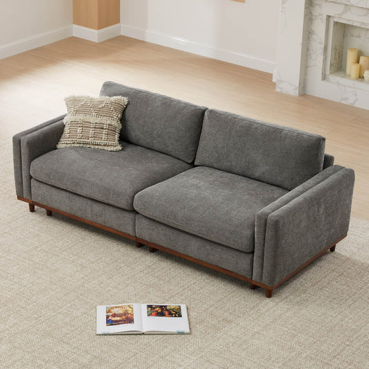 Overstuffed Feather Sectional Sofa with Wood Base