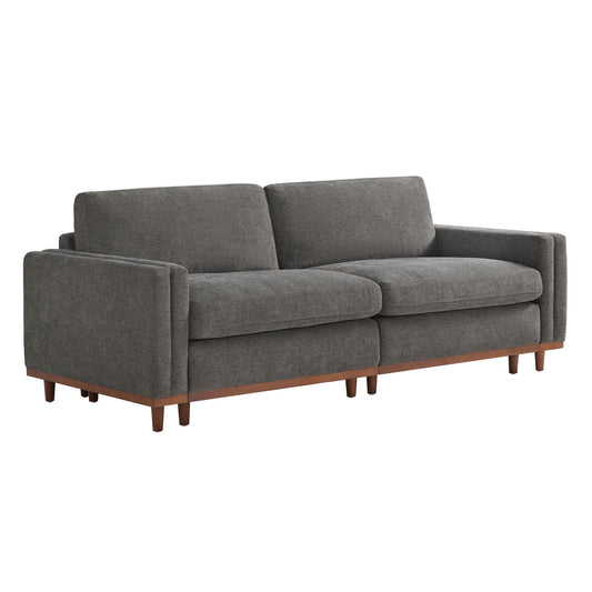 Overstuffed Feather Sectional Sofa with Wood Base